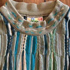 COOGI men’s Blue and Green Crew Neck Sweater vintage 90s